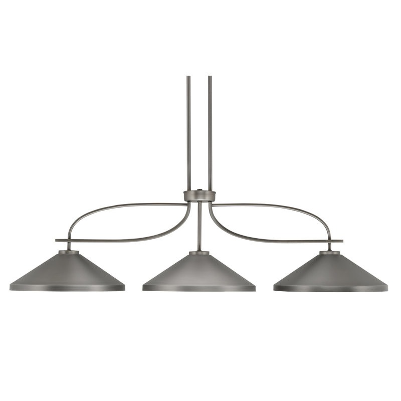Cavella 3 Light Island Light Shown In Graphite Finish With 14" Graphite Cone Metal Shades, Grey