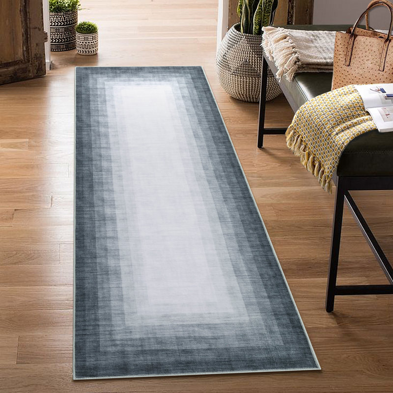 Tapis moderne antidérapant lavable à bordure moderne, Tapis de couloir 2 pi x 6 pi
