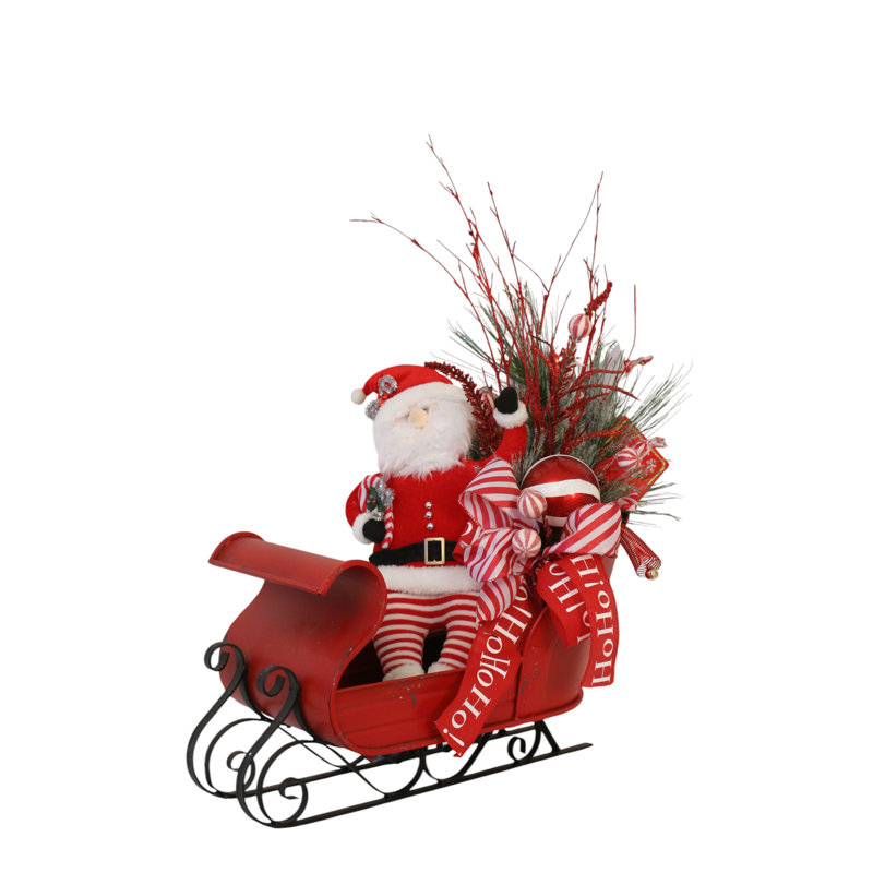 Red Metal Sleigh with Santa