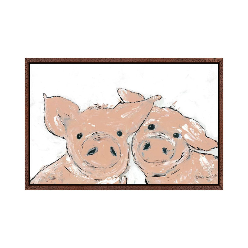 Pigs by Roey Ebert - Painting on Canvas, Classic Brown Wood Framed, 66.04cm H x 101.6cm W x 3.81cm D