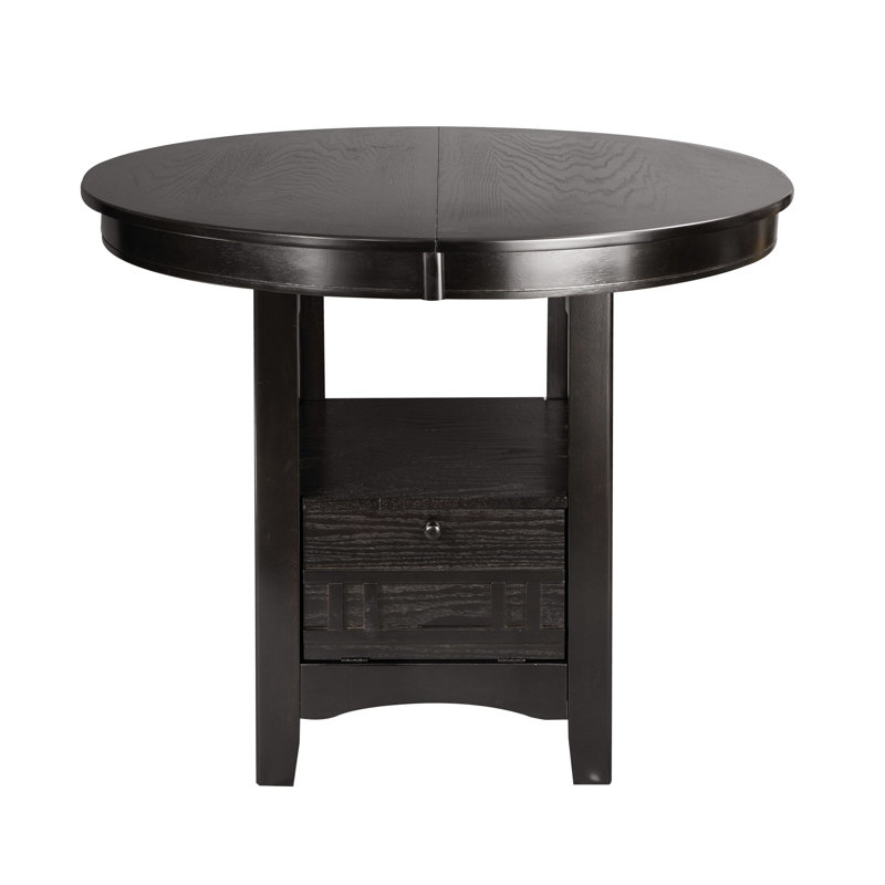 Table de salle à manger à hauteur de comptoir avec finition cerisier foncé, base de rangement et rallonge - Comprend une pièce traditionnelle