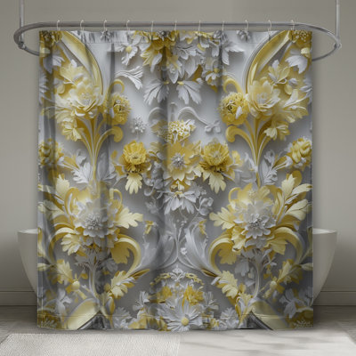 Rideaux de douche complexes à motif floral jaune extra long