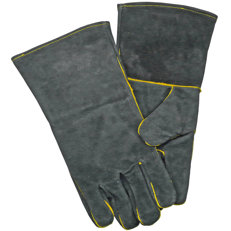 Leather Fireside Gloves, Black/Yellow