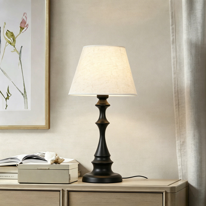 Lampe de table en tissu noir, lumière simple E26 avec ampoule 3 couleurs, lampe de chevet moderne