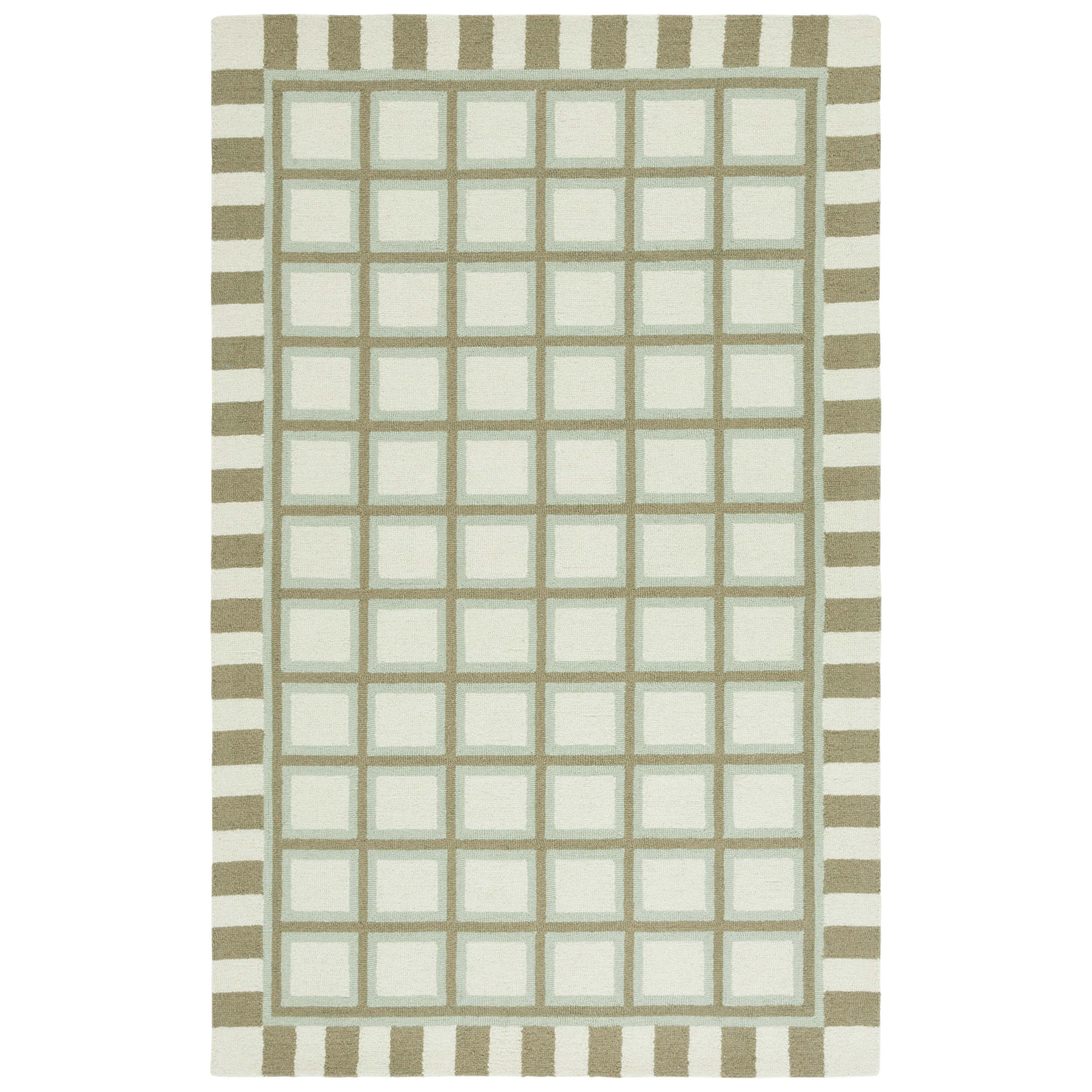 Dazlynn Hand Tufted Wool/Cotton Geometric Rug in Green/Ivory, Rectangle 6' x 9'