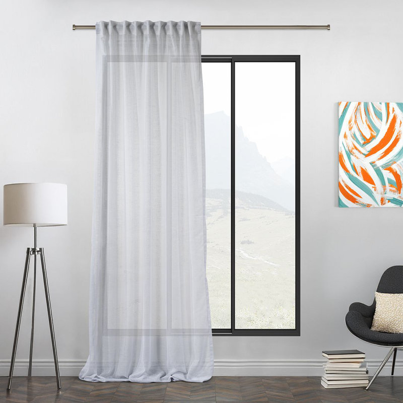 Extra Long & Extra Wide Faux Linen Semi Sheer Single Panel, 120" W x 264" L, White