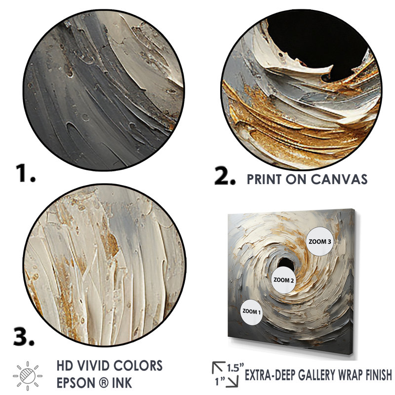 Gray and Gold Abstract Spiral Canvas Art with Gold Frame
