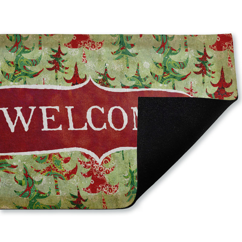 Tapis d'entrée antique à motif d'arbres fantaisistes Welcome, par Tim Coffey, 18 po x 30 po