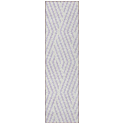 8' Runner Lavender and Ivory Geometric Washable Non Skid Indoor Outdoor Runner Rug
