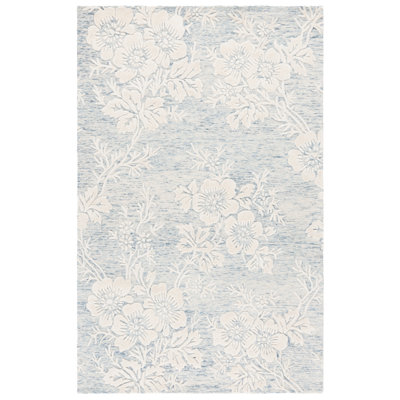 Glamour 151 Hand Tufted Wool/Cotton/Viscose Floral Rug in Blue/Ivory