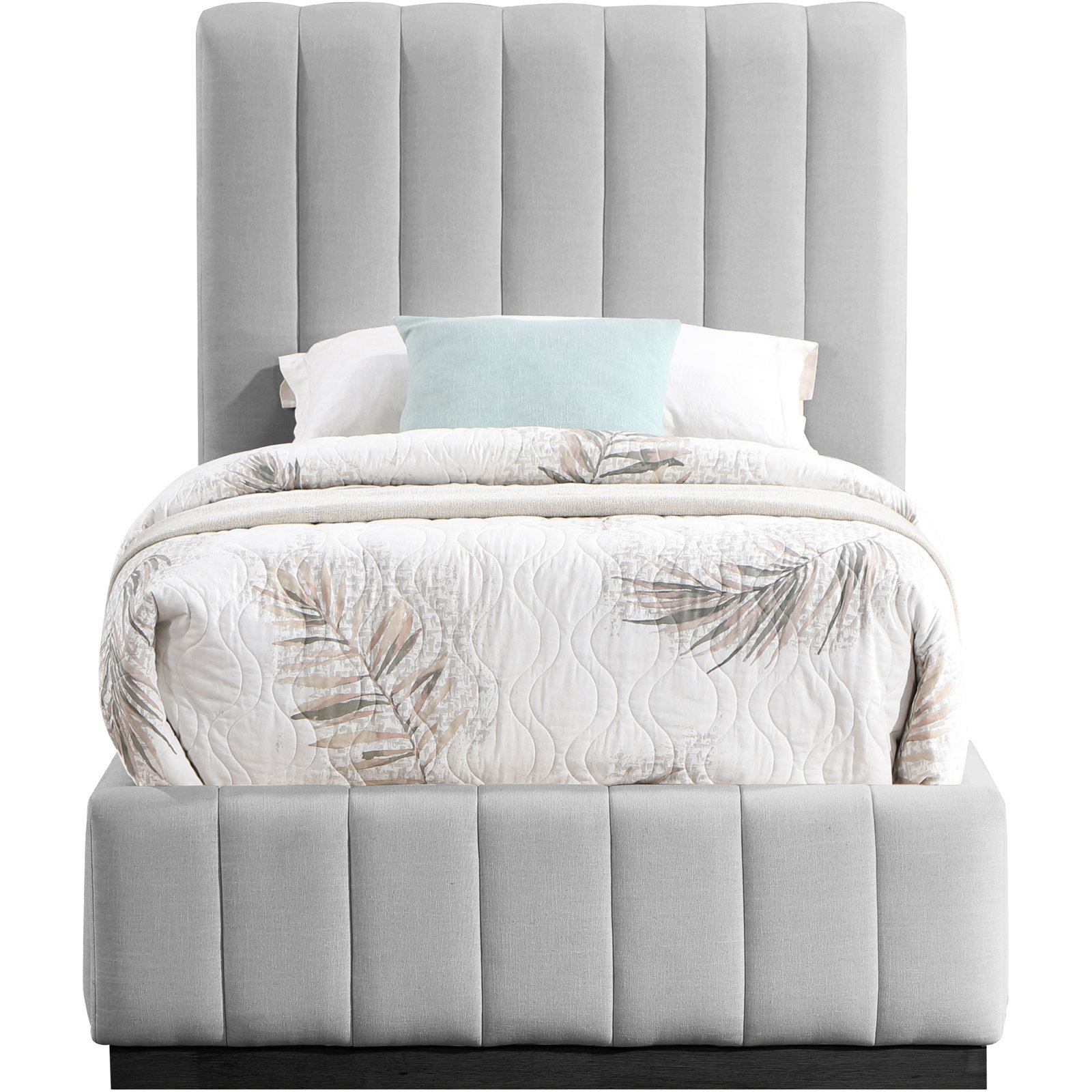 Codyn Upholstered Bed, Grey Linen Textured Fabric, Twin