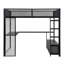 Lit mezzanine en métal pleine grandeur avec DEL, bureau et rangement pour une vie moderne et une utilisation efficace de l'espace.