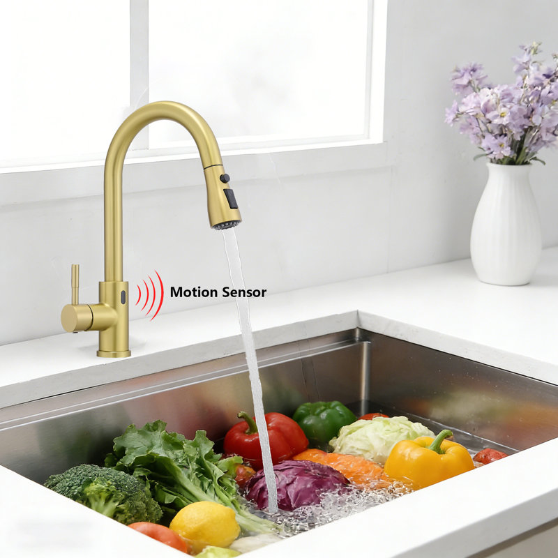 Touchless Kitchen Faucet With Pull Down Sprayer, Gold