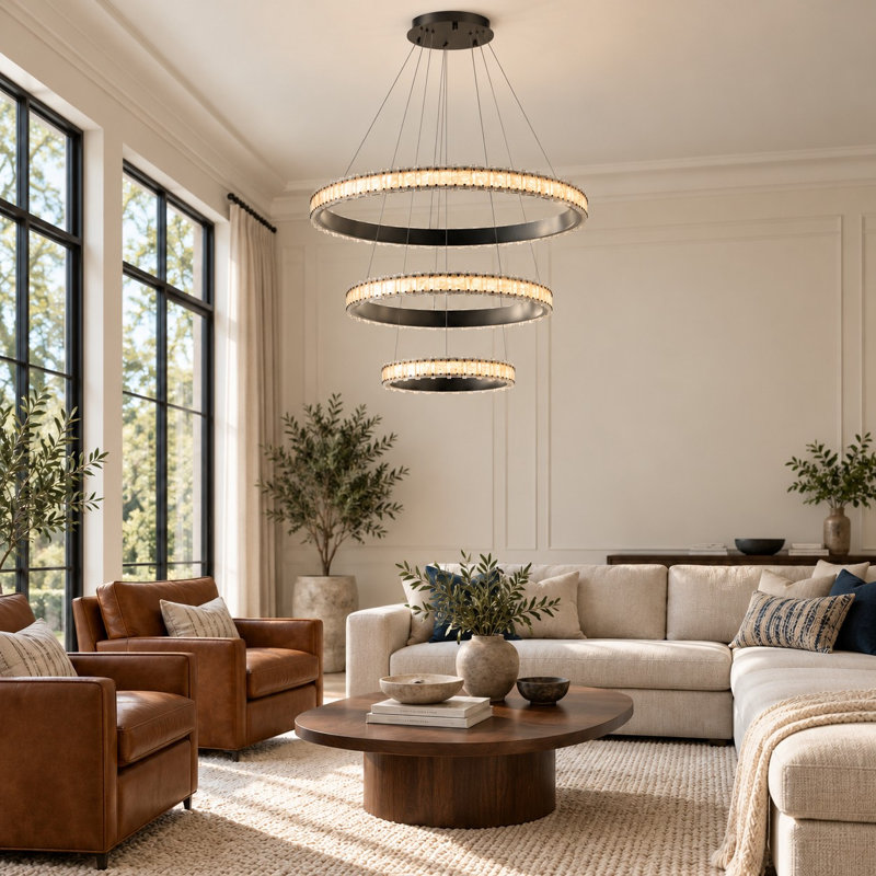 Lustre 43,75 "moderne en bronze urbain à 3 niveaux avec éclairage DEL 3CCT, 3, Bronze