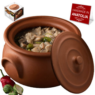 Pot en argile fabriqué à la main Hakan, couvercle, non émaillé, petit, 2,6 pte, 2,5 L