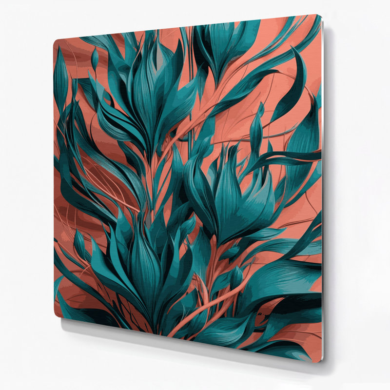 Abstrait floral 26, art mural en métal noir, H 32 po x l 32 po
