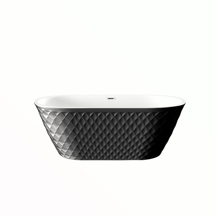 67'' acrylic freestanding bathtub with unique diamond pattern design: spacious oval shape, finish, brushed nickel overflow and pop-up drain CUPC Certificate