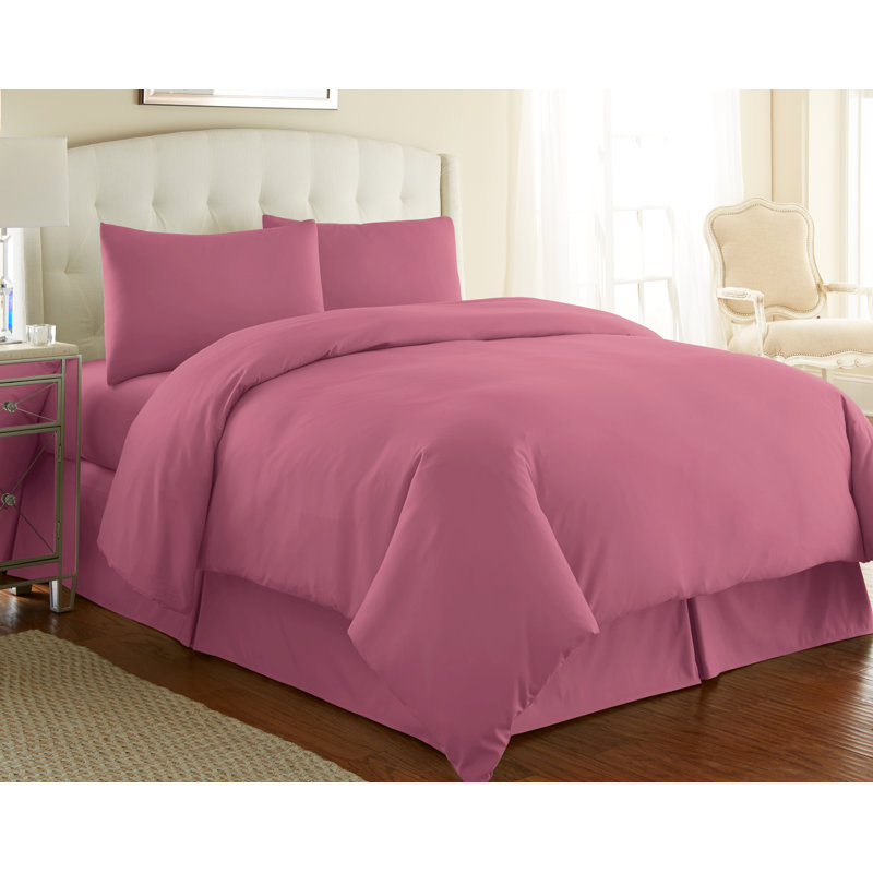 Rose Microfiber Full/Queen Duvet Cover Set with Shams