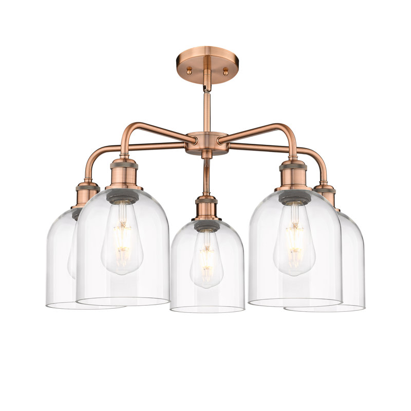 Odaniel 5 - Light Steel Dimmable Bell Chandelier, Clear, Antique Copper