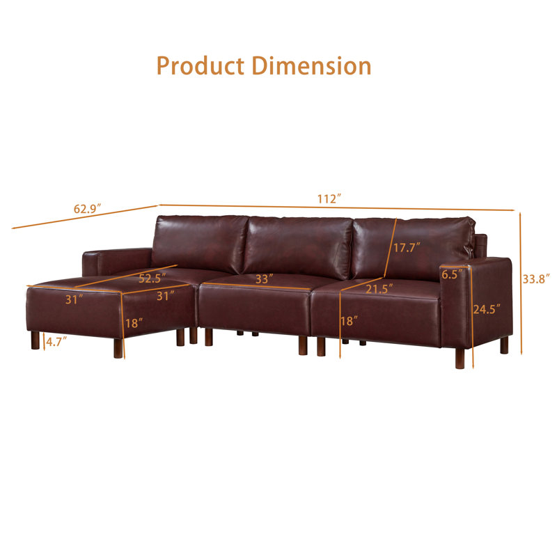 Canapé modulaire de luxe moderne avec revêtement en polyuréthane respirant et revêtement de qualité, Burgundy PU Leather