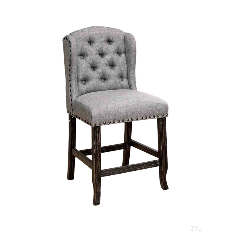Fauteuil à hauteur de comptoir de style rustique 2 pièces à garniture cloutée à oreilles antique patiné pour la salle à manger
