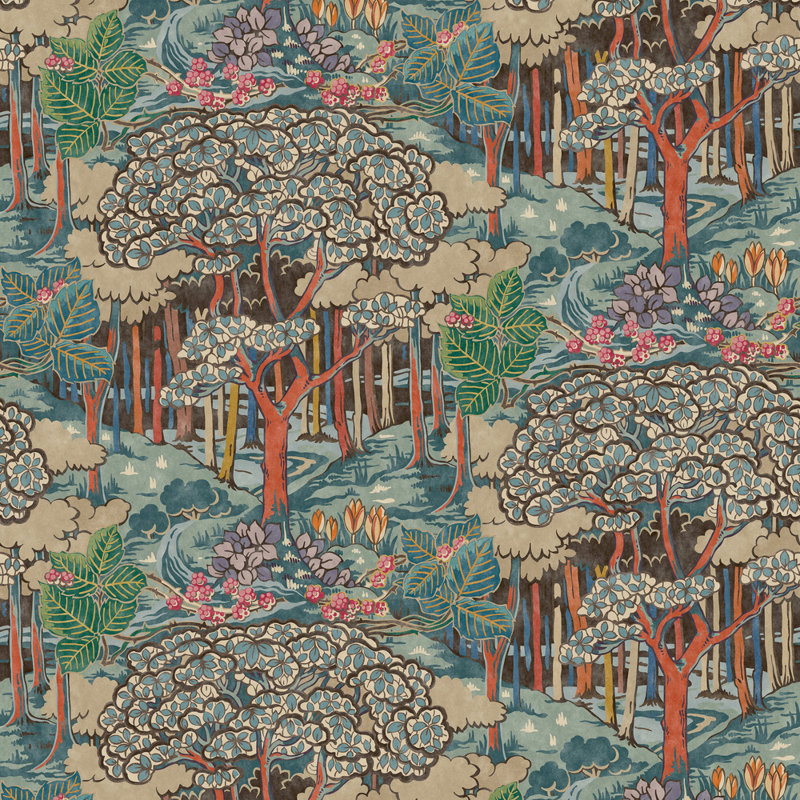 32.82' L x 27.58" W Wallpaper Roll, Red/Teal