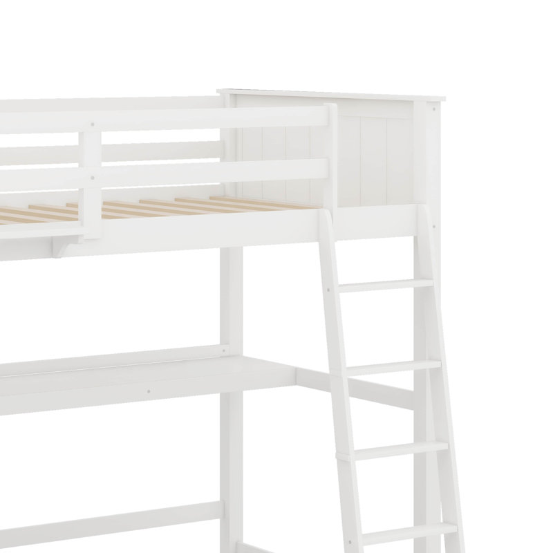 Lit mezzanine simple avec tiroirs, bureau et tablettes