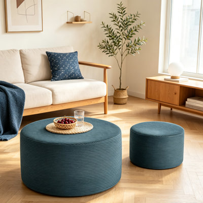 Ensemble de repose-pieds rond 2 pièces pour le salon, repose-pieds en velours côtelé moderne avec mousse haute densité (ensemble de 2)