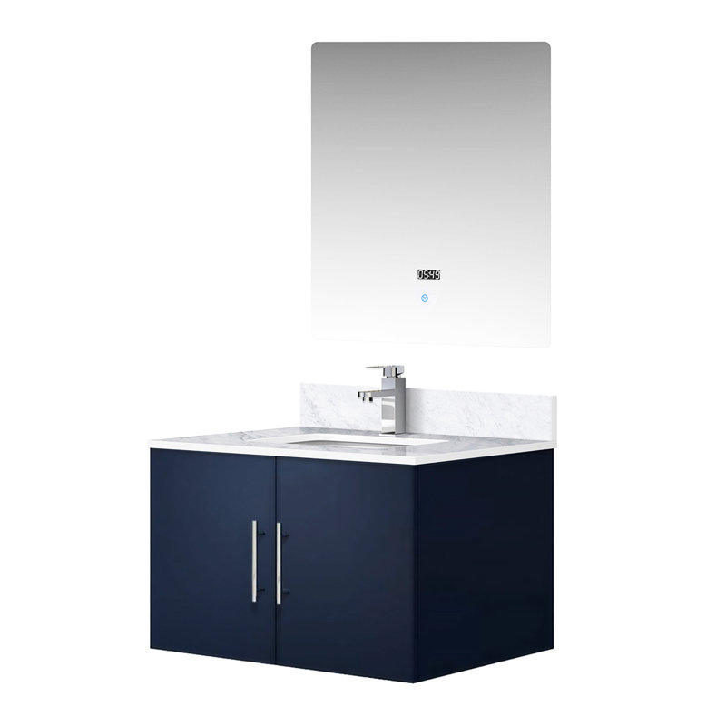30 po Miroir à DEL et meuble-lavabo l 22 x P bleu marine avec comptoir en marbre et robinet - meuble-lavabo de qualité supérieure, comptoir, taches