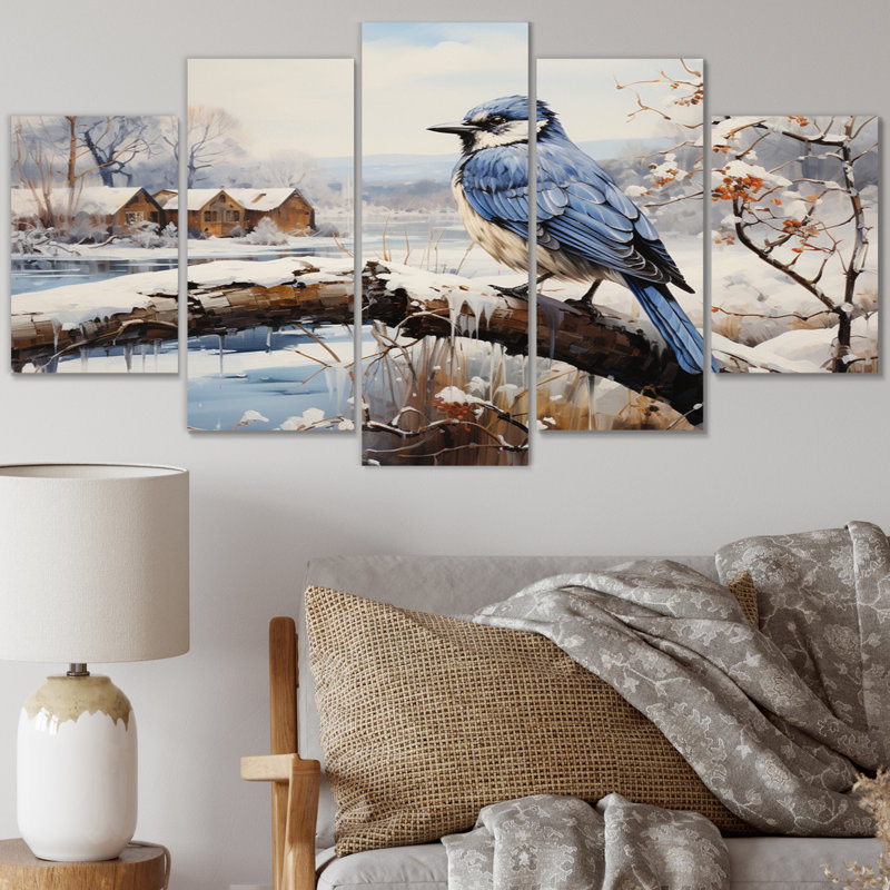 The Magpieclaude Monets Winter II - animaux, reproduction sur toile - 5 panneaux