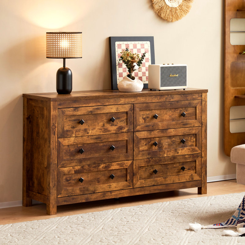 Commode rustique à 6 tiroirs Arlina, brun rustique, Brun rustique