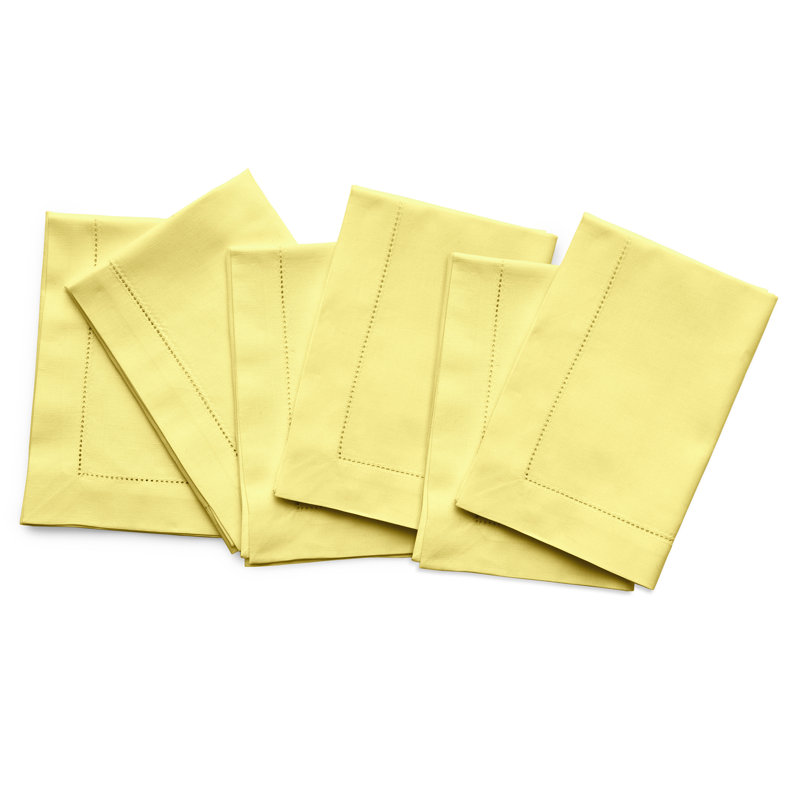 Cotton Linen Hemstitch Dinner Napkins, Yellow