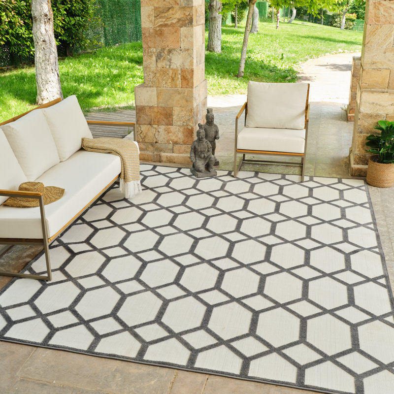 Rug Branch Kairo 8' x 10' (7'10" x 10') Grey/Beige Trellis Indoor Area Rug, Contemporary, Low Pile, Stain-Resistant Carpet - Living Room, Bedroom, Dining Room, and Kitchen