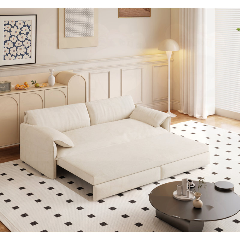 Multi-Functional Velvet Loveseat Bed, Beige