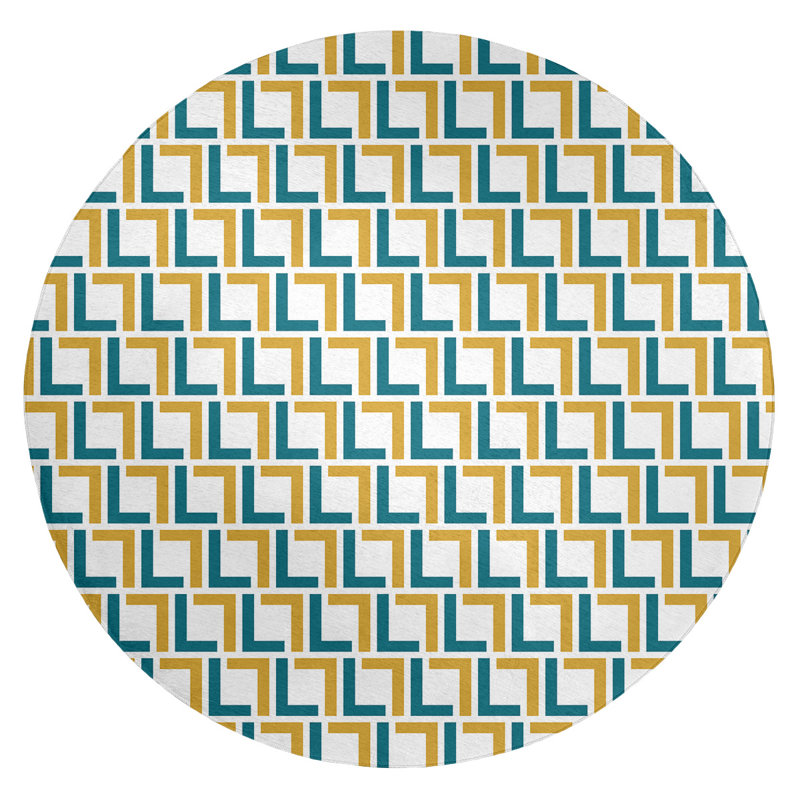 Tapis rond à motif géométrique bleu / jaune
