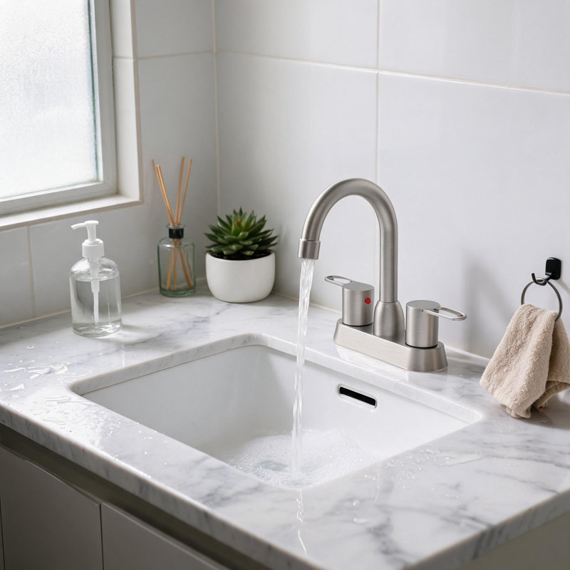 Robinet de lavabo de salle de bain 2 poignées en nickel brossé avec poignées en acier inoxydable pour 3 trous