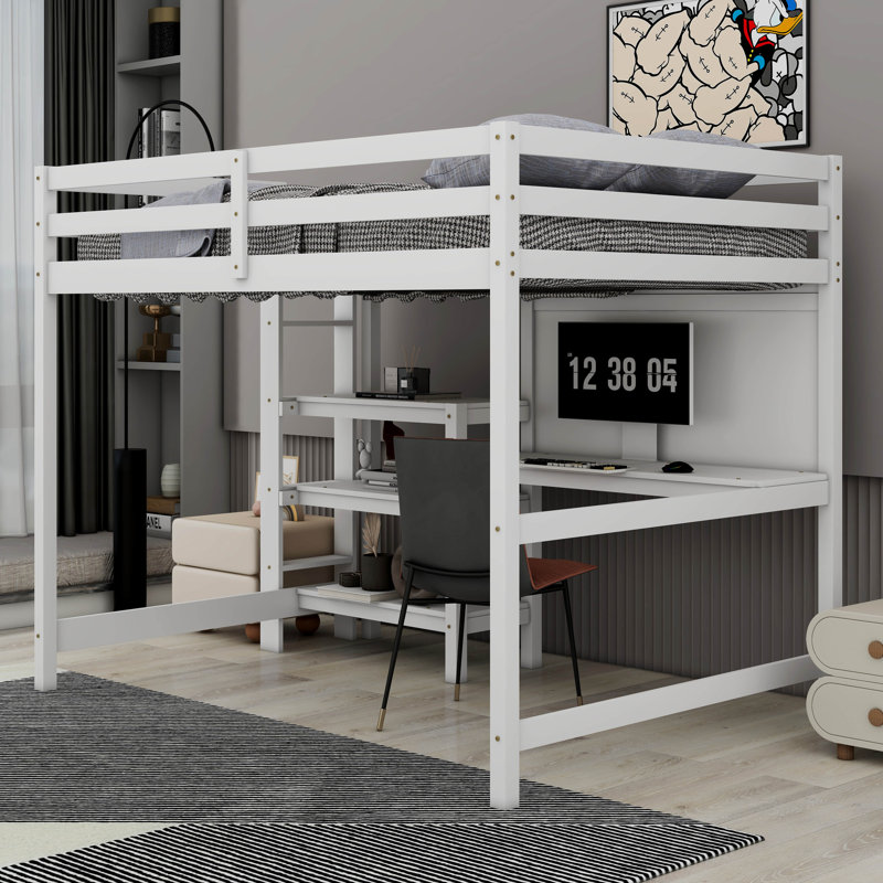 Hermino Kids Loft Bed, White, Full