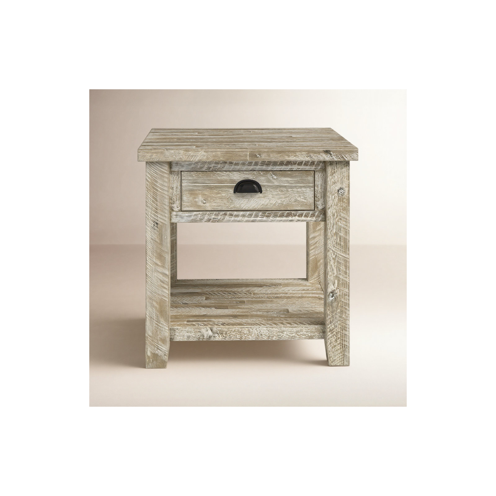 Castile Solid Wood End Table with Storage, Washed Gray