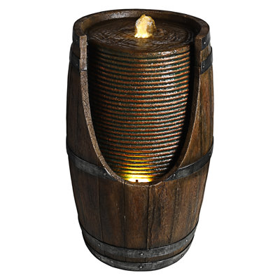 Outdoor Barrel Water Fountain With Lights