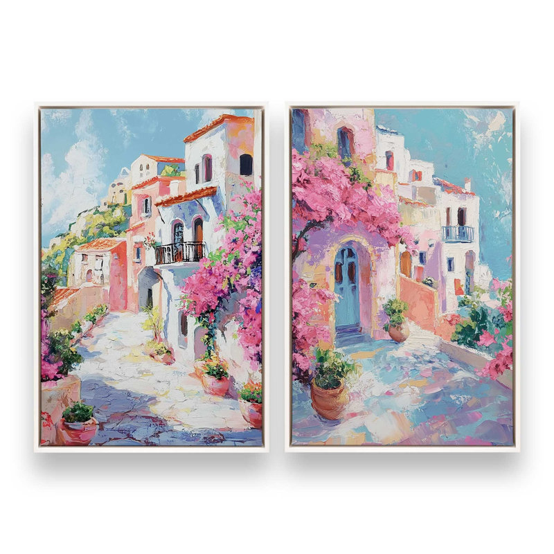 Ensemble de 2 impressions Amalfi Blooming Pathway, 18 po x 12 po, Cadre flottant blanc opaque