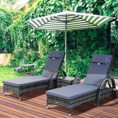Stutler 200cm Long Reclining Chaise Lounge Set with Cushions and Table