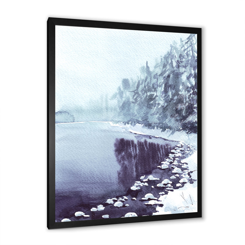 " Winter Landscape Snowy Trees " Painting Print, Black Framed, 33.5" H x 25.5" W x 1" D
