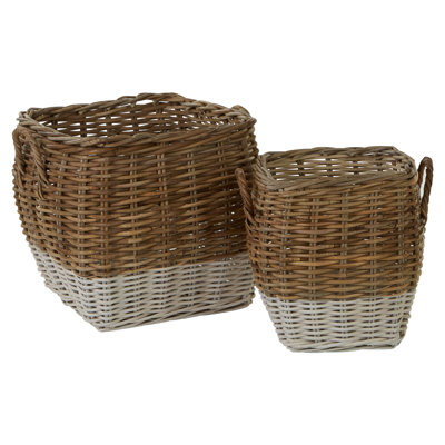 2 Piece Square Spit Kubu Rattan Storage Basket Set