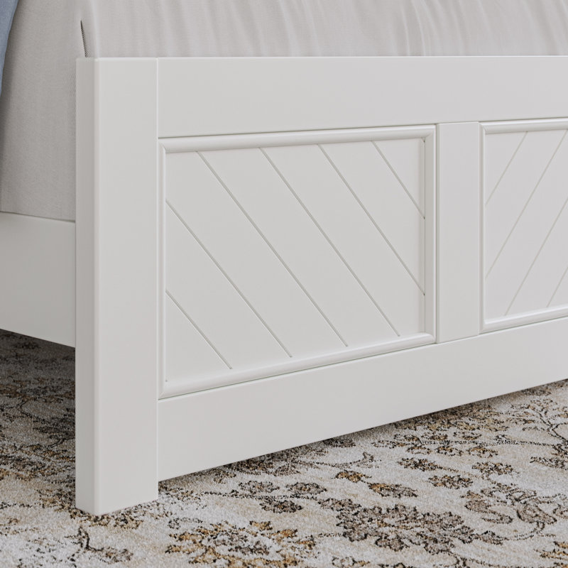 Lit plateforme en bois massif Jeinny, White, Simple TG