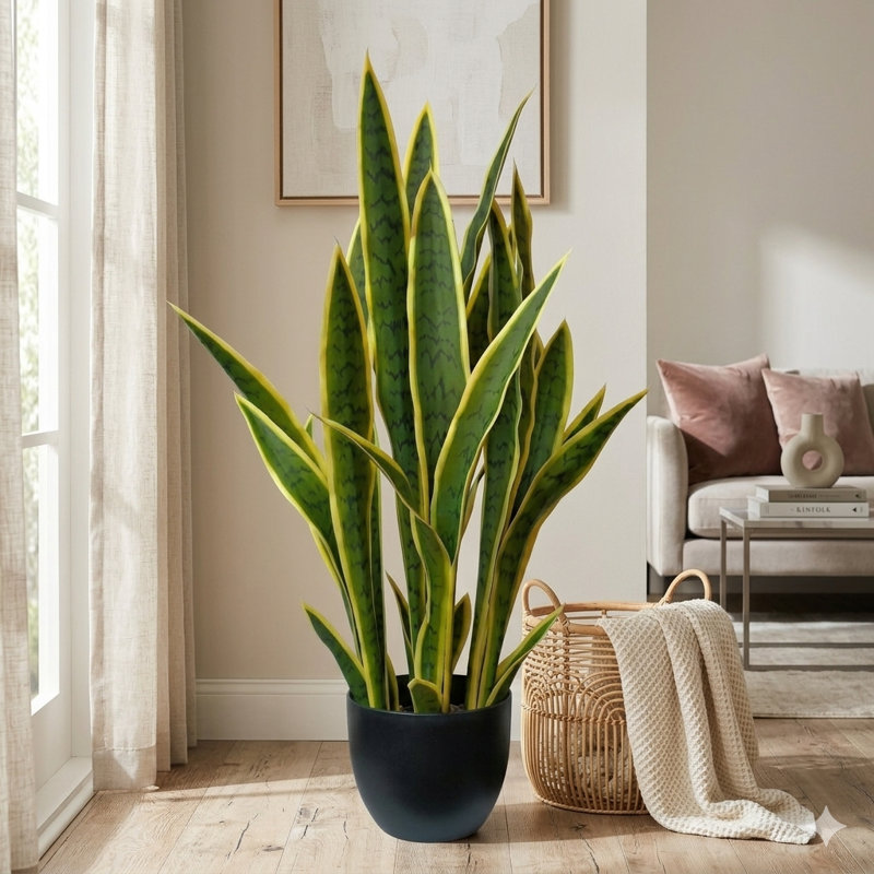 Plante de faux serpent 36 po (Sansevieria) en pot noir, Vert clair