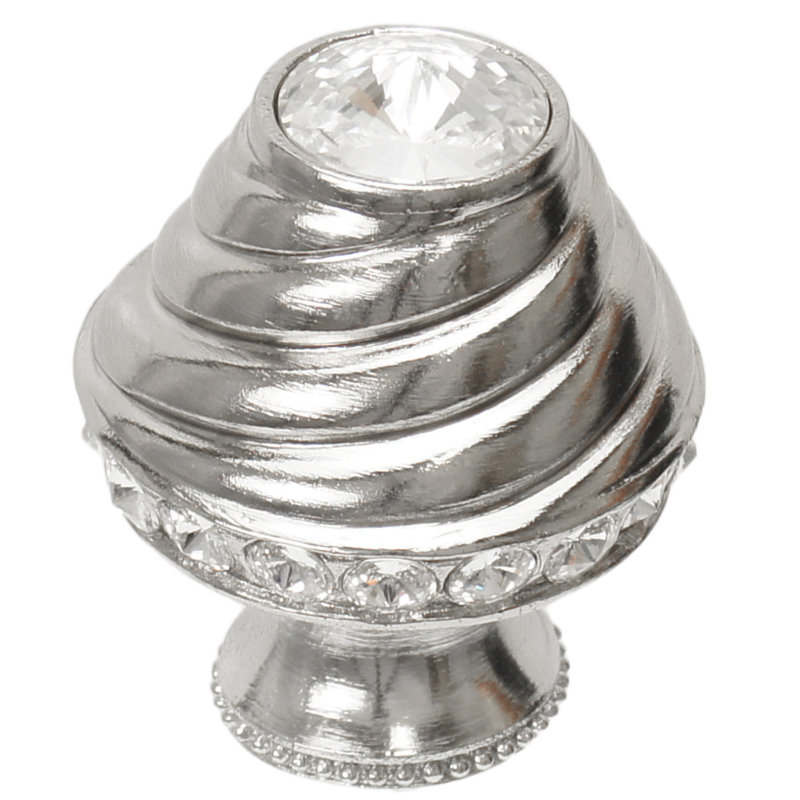 Poignée ronde en forme de Caché avec pied évasé et 19 cristaux transparents Swarovski, Chrome