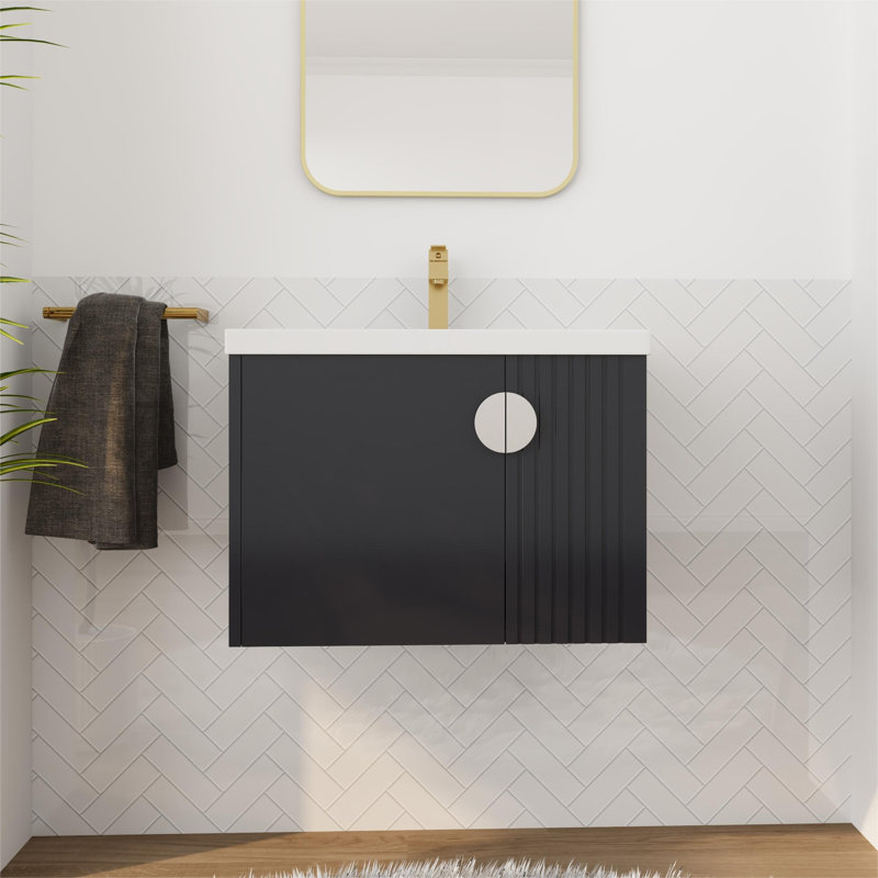 Meuble-lavabo 28 po avec lavabo, meuble-lavabo flottant avec porte à fermeture douce, Noir