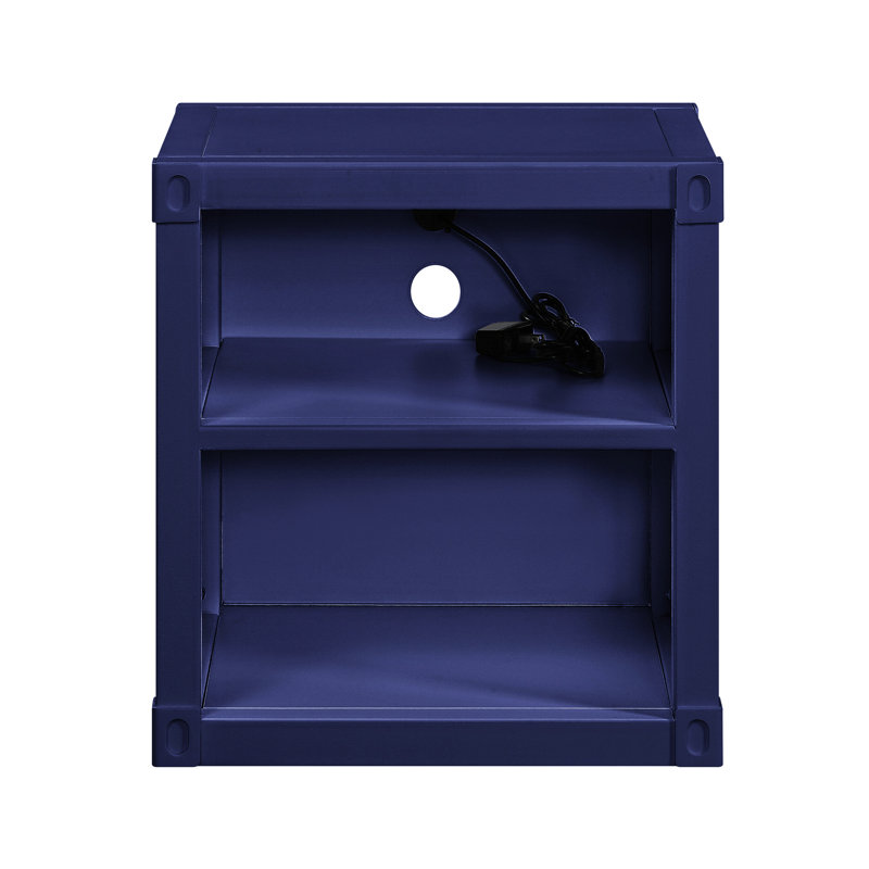 Table de chevet industrielle en métal bleu - Chambre à coucher avec tablette ouverte