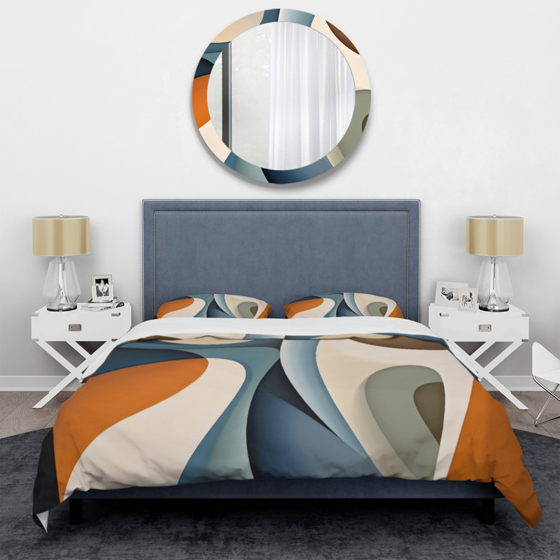 Yellow Orange Lyrical Abstraction Lyrical Sunset II - Abstract Polyester Duvet Cover Set, King Duvet Cover + 2 King Shams