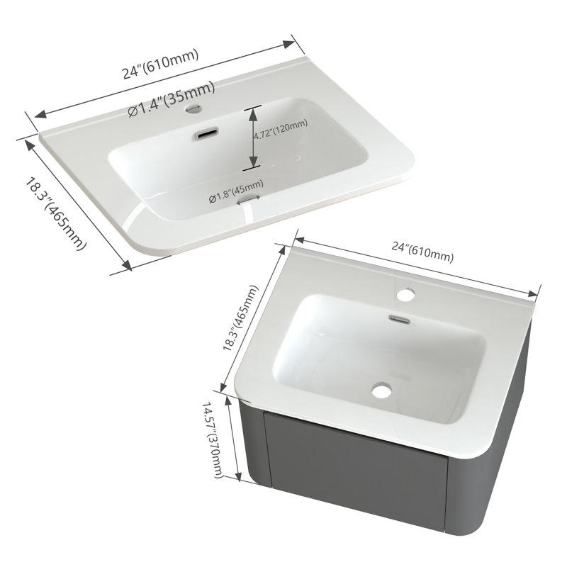 Meuble-lavabo 24 po avec lavabo, armoire de salle de bain avec tiroirs et rangement 24 po, 24"